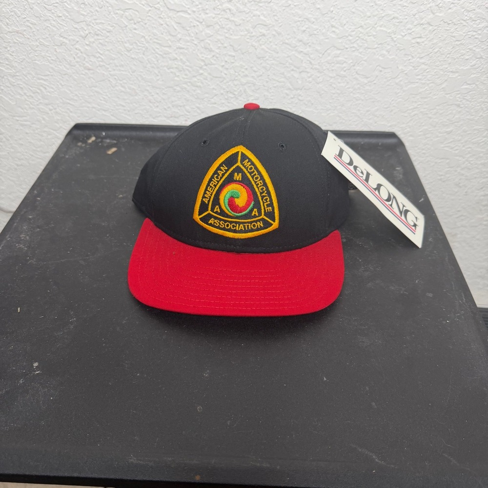 DeLong American Motorcyclist Association AMA Snapback Hat Black Red Vintage USA